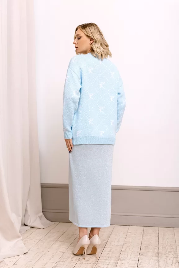 Кардиган женский (цвет: бледно-голубой, белый) фото 5