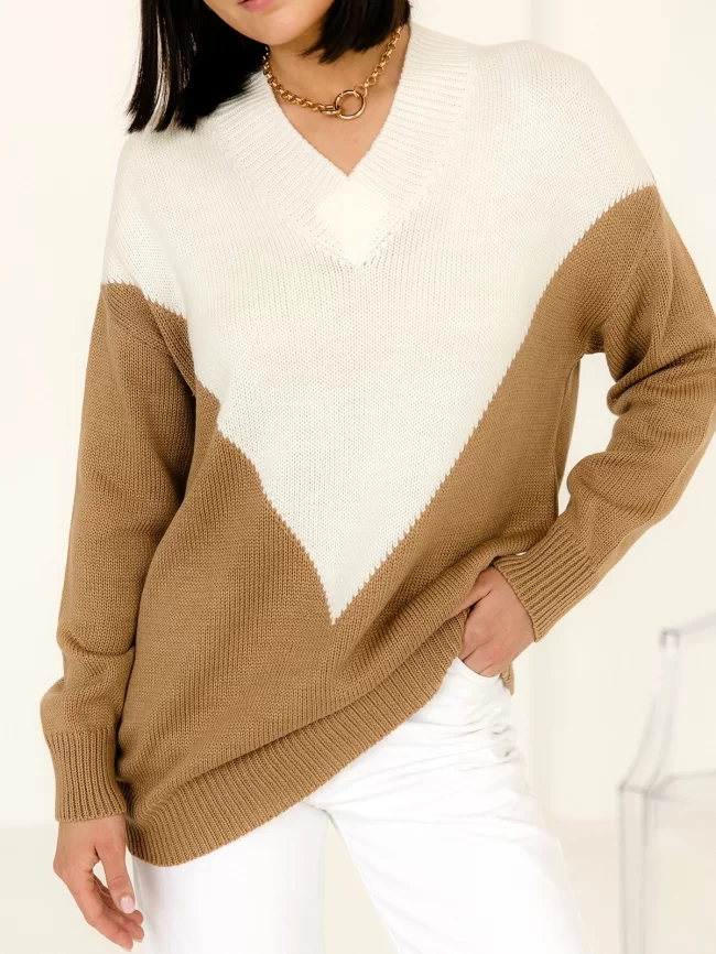 Туника женская (цвет: светло-коричневый, белый) фото 3