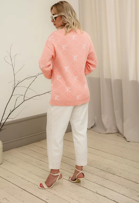 Кардиган женский (цвет: розовый персик, белый) фото 10