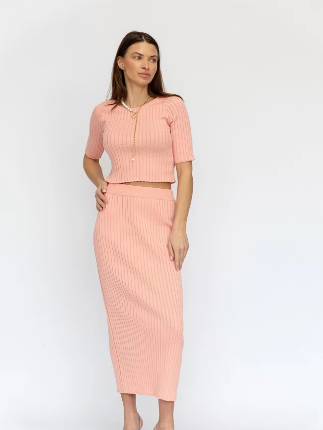 Костюм женский (джемпер, юбка) (цвет: розовый персик) фото 5