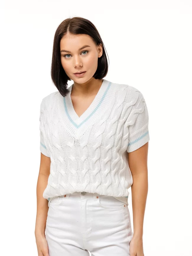 Джемпер женский (цвет: белый, бледно-голубой) фото 1