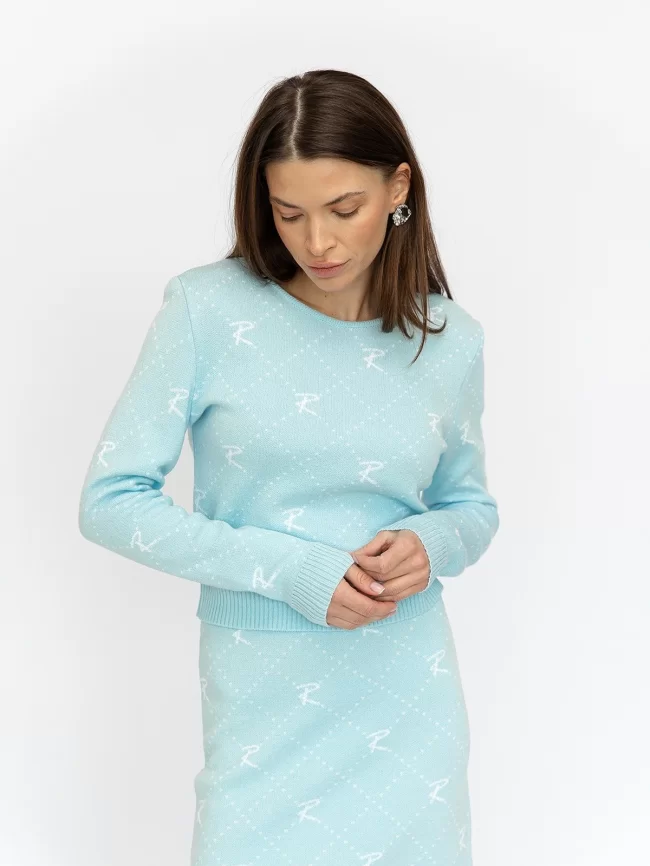 Костюм женский (джемпер, юбка) (цвет: бледно-голубой, белый) фото 8