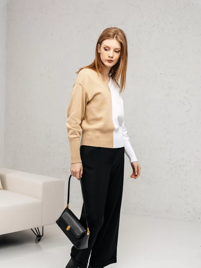 Джемпер женский (цвет: соломенный, белый) фото 3