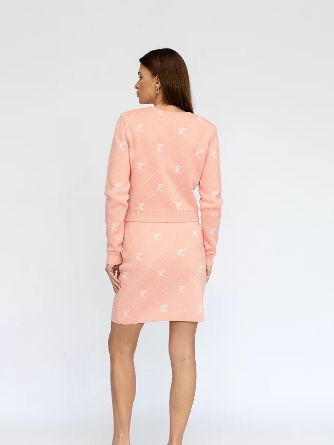 Костюм женский (джемпер, юбка) (цвет: розовый персик, белый) фото 2