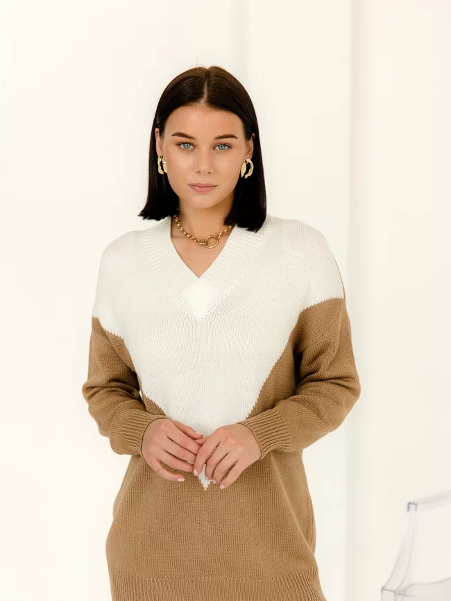 Туника женская (цвет: светло-коричневый, белый) фото 1