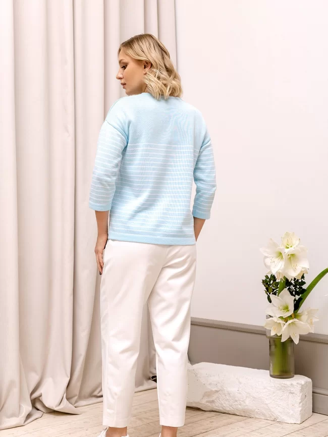 Джемпер женский (цвет: бледно-голубой, белый) фото 5