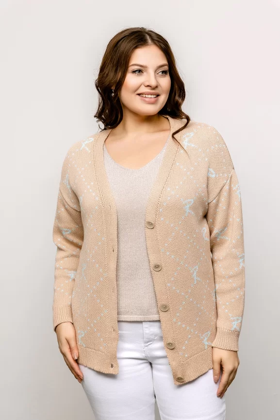 Кардиган женский (цвет: крем-брюле, бледно-голубой) фото 1